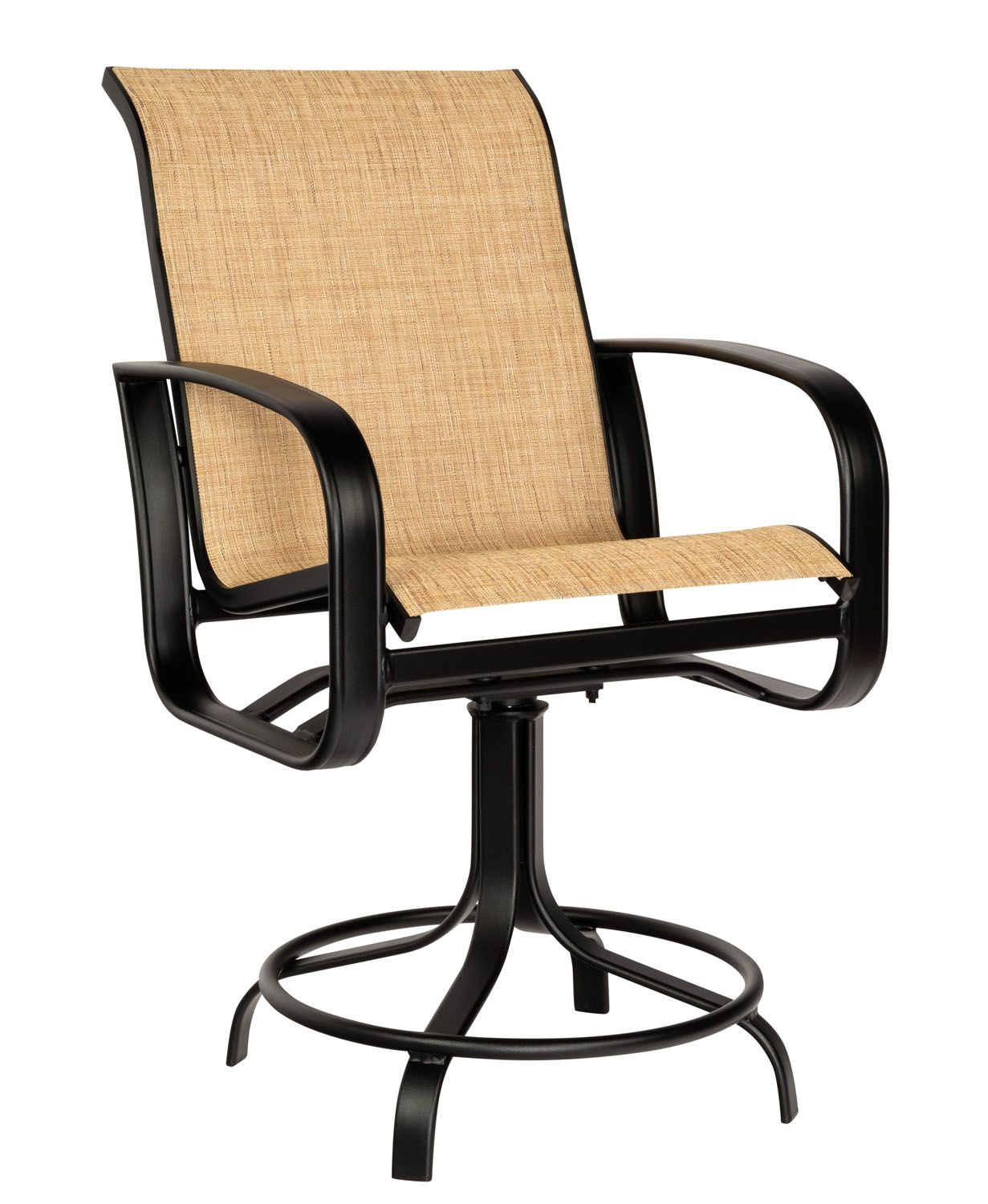 Woodard Cayman Isle Sling Swivel Counter Stool, Aged Teak, Augustine Alloy (Grade A), Grade A Fabric, Counter Stools, Aluminum, Rectangular, 4 Legs, Outdoor