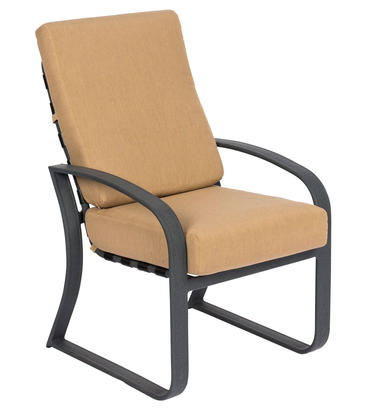 Woodard Cayman Isle Cushion Dining Armchair, Aged Teak, Beach Bum Creamsicle (Grade A), Grade A Fabric, Garden Chairs, Dining Chairs, Cushion, Cayman Isle , Aluminum, Fabric, Curved, Frame, Outdoor