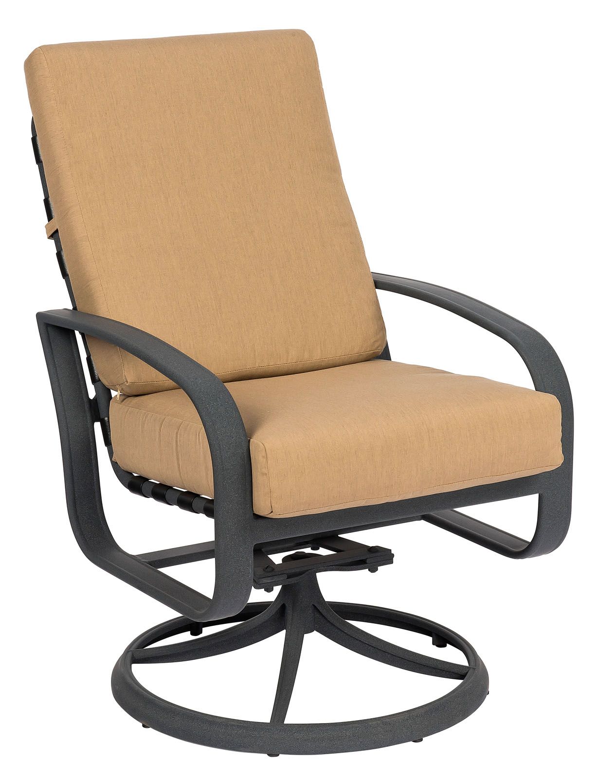 Woodard Cayman Isle Cushion Swivel Rocking Dining Armchair, Aged Teak, Beach Bum Creamsicle (Grade A), Grade A Fabric, Garden Chairs, Rockers, Cushion, Cayman Isle , Aluminum, Fabric, Curved, Frame, Outdoor