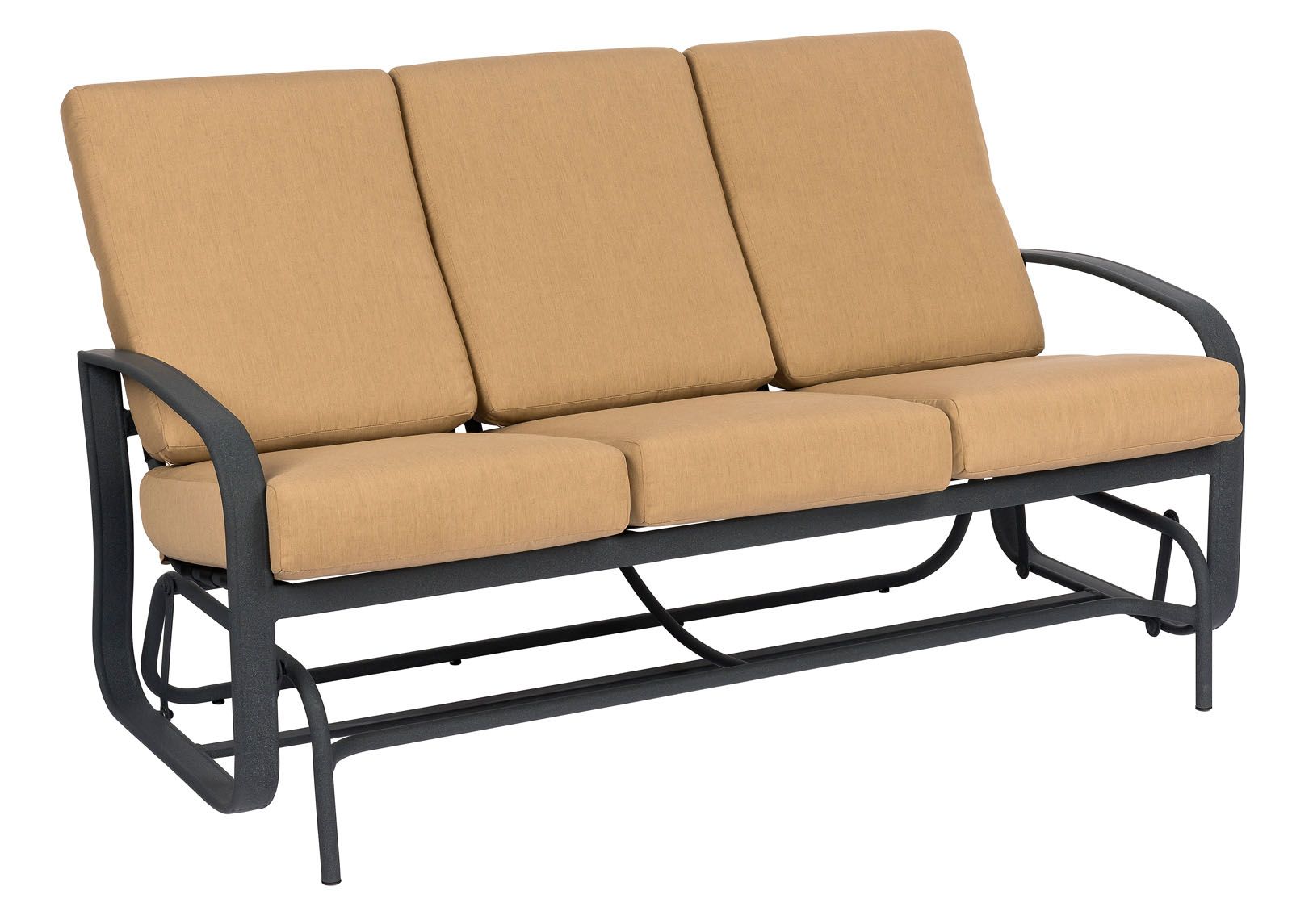 Woodard Cayman Isle Cushion Sofa Glider, Aged Teak, Beach Bum Creamsicle (Grade A), Grade A Fabric, Garden Chairs, Sofa, Cushion, Cayman Isle , Aluminum, Fabric, Curved, Frame, Outdoor