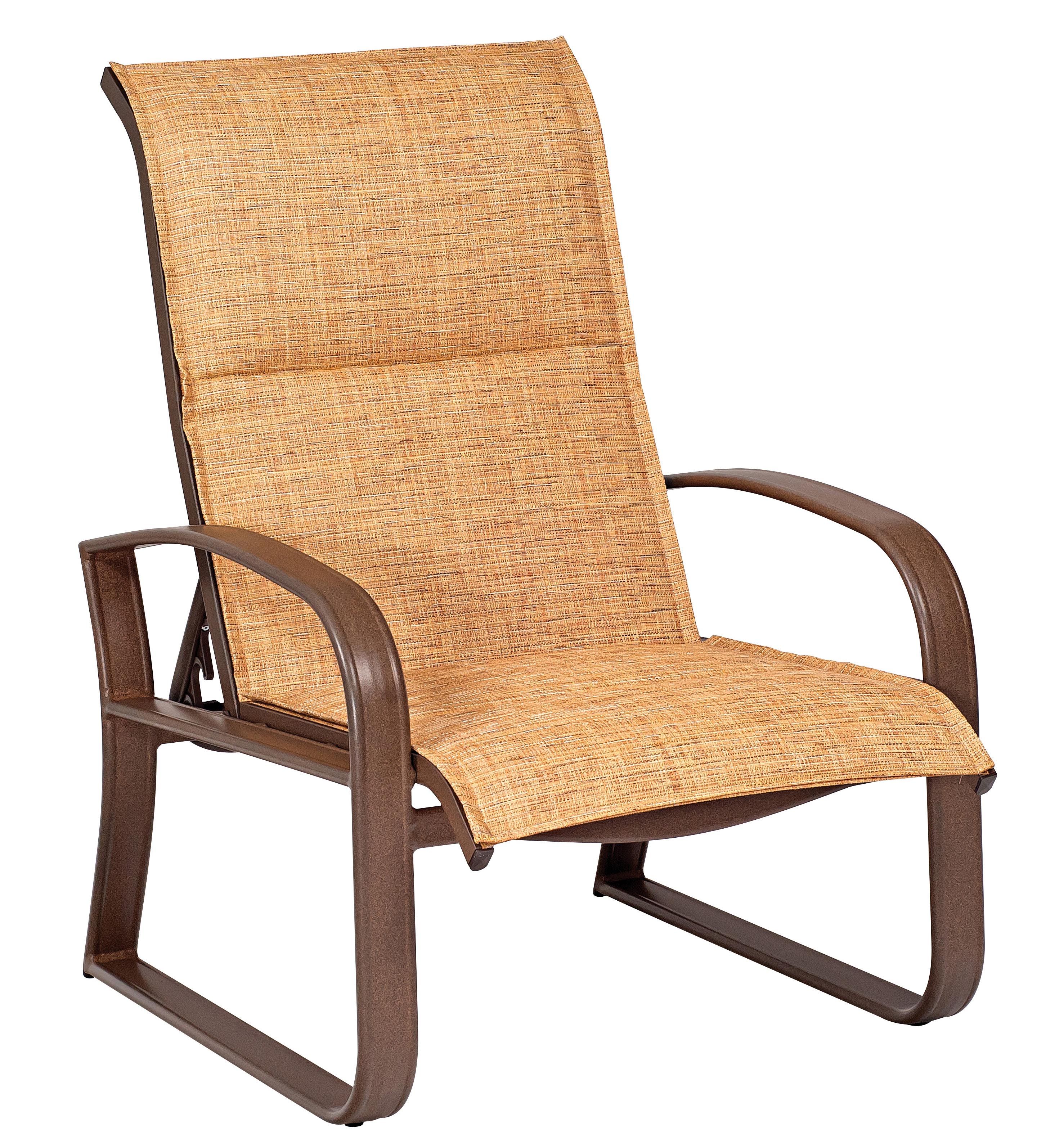 Woodard Cayman Isle Padded Sling Adjustable Lounge Chair, Aged Teak, Augustine Alloy (Grade A), Grade A Fabric, Garden Chairs, Lounge Chairs, Sling, Cayman Isle , Aluminum, Curved, Frame, Outdoor