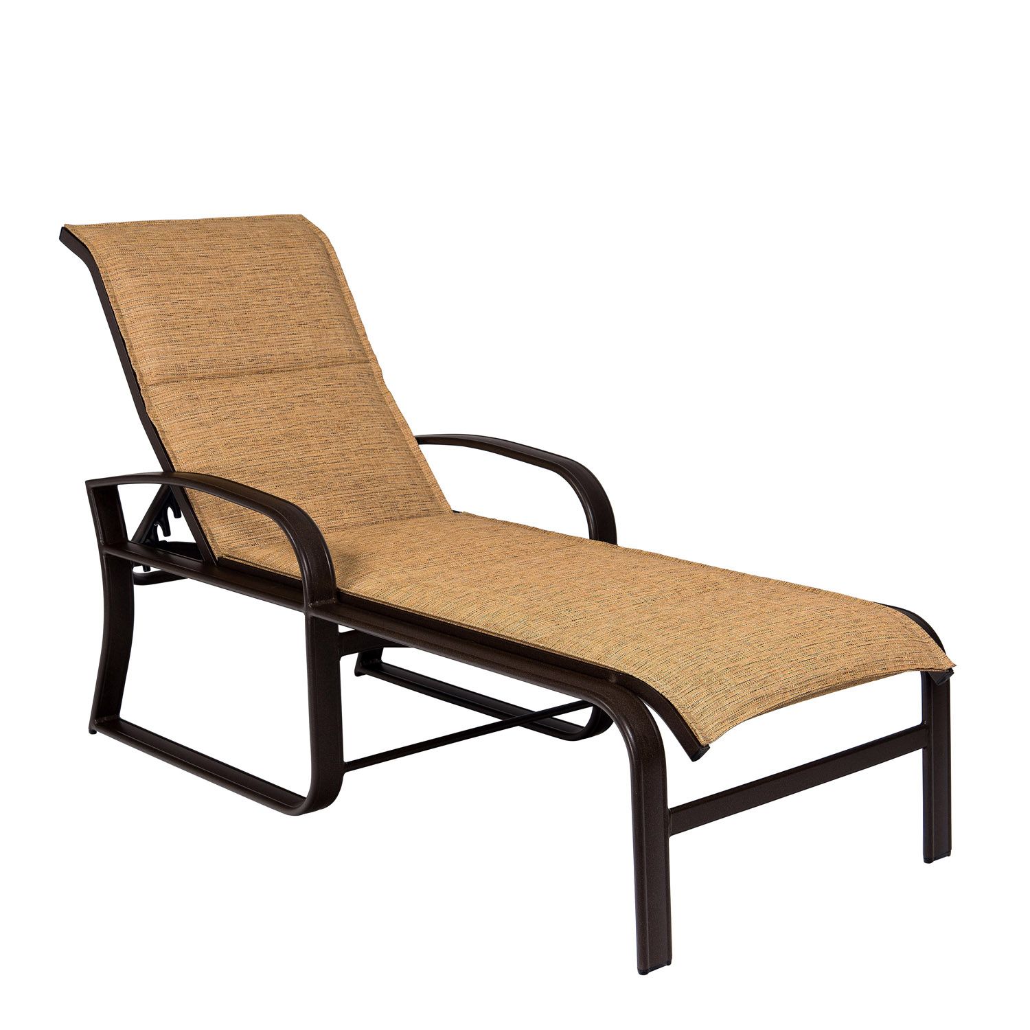 Woodard Cayman Isle Padded Sling Adjustable Chaise Lounge, Aged Teak, Augustine Alloy (Grade A), Grade A Fabric, Garden Chairs, Lounge Chairs, Sling, Cayman Isle , Aluminum, Curved, Frame, Outdoor