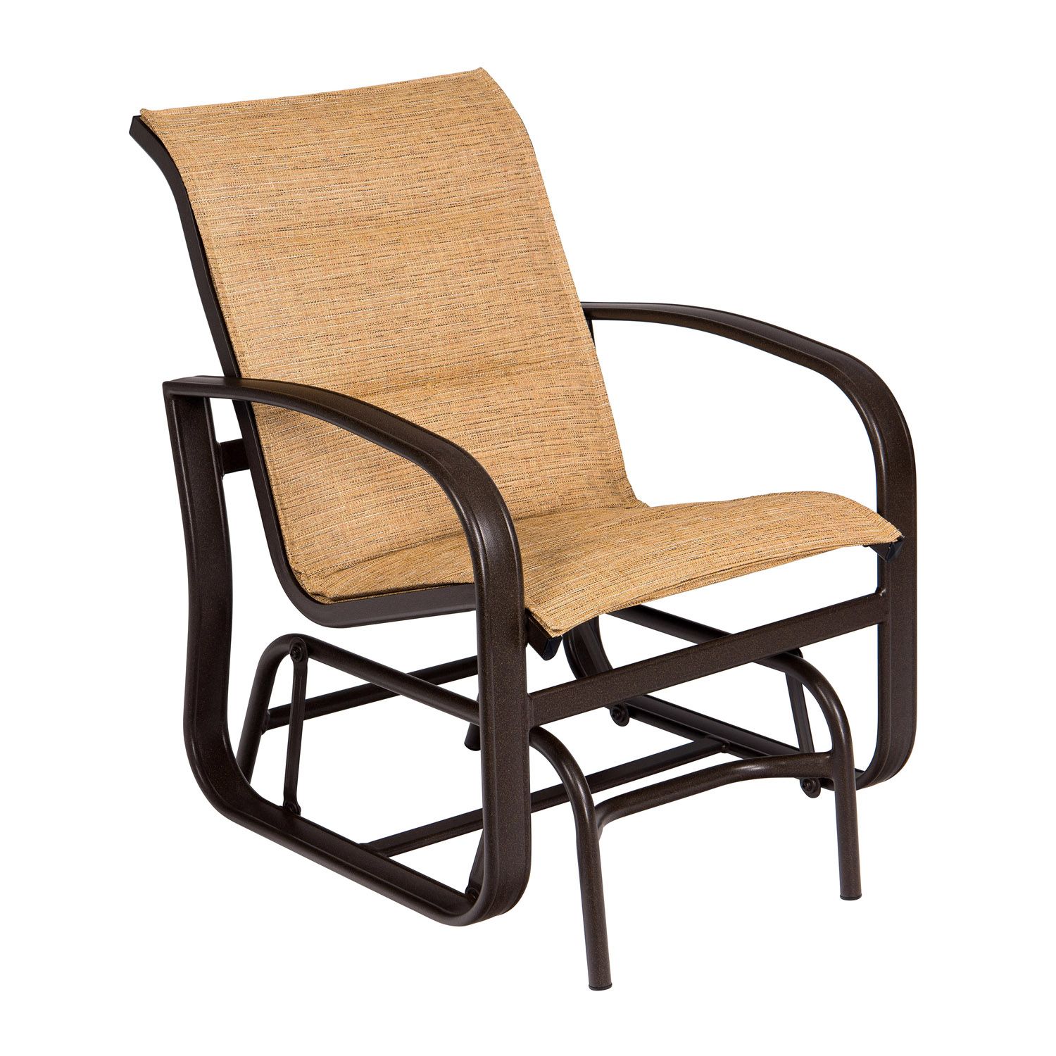 Woodard Cayman Isle Padded Sling Gliding Chair, Aged Teak, Augustine Alloy (Grade A), Grade A Fabric, Garden Chairs, Arm Chairs, Sling, Cayman Isle , Aluminum, Curved, Frame, Outdoor