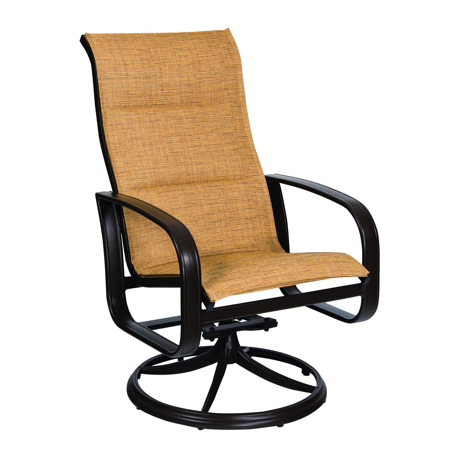 Woodard Cayman Isle Padded Sling High Back Swivel Rocking Dining Armchair, Aged Teak, Augustine Alloy (Grade A), Grade A Fabric, Garden Chairs, Arm Chairs, Sling, Cayman Isle , Aluminum, Curved, Frame, Outdoor