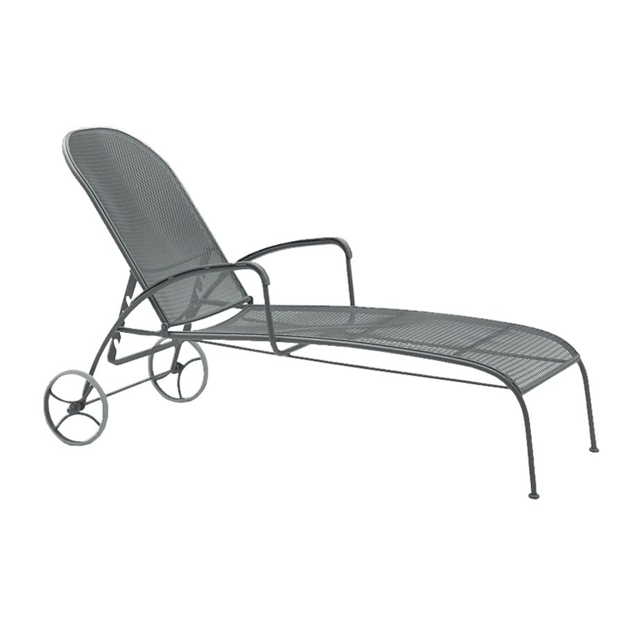 Woodard Valencia Adjustable Chaise Lounge, Aged Teak, No Cushion, Grade A Fabric, Chaise Lounge, Iron, Curved, 4 Legs, Outdoor