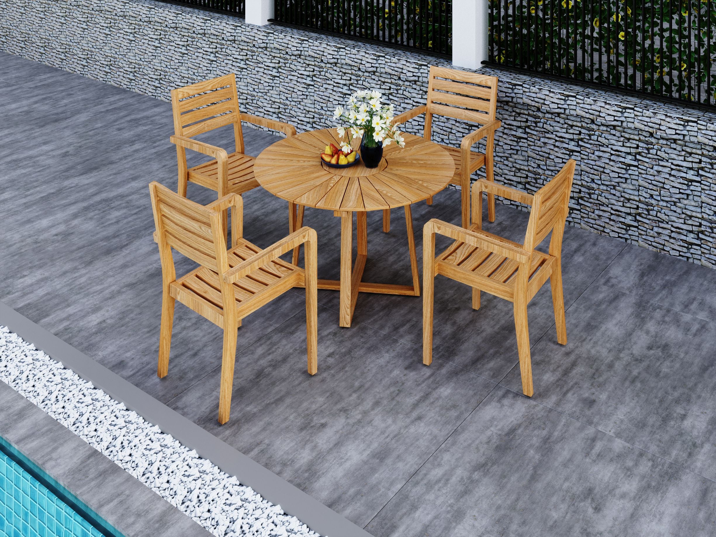 Curated MaisonFurniture Louvel Teak Outdoor Stacking Armchair (Set of 4)