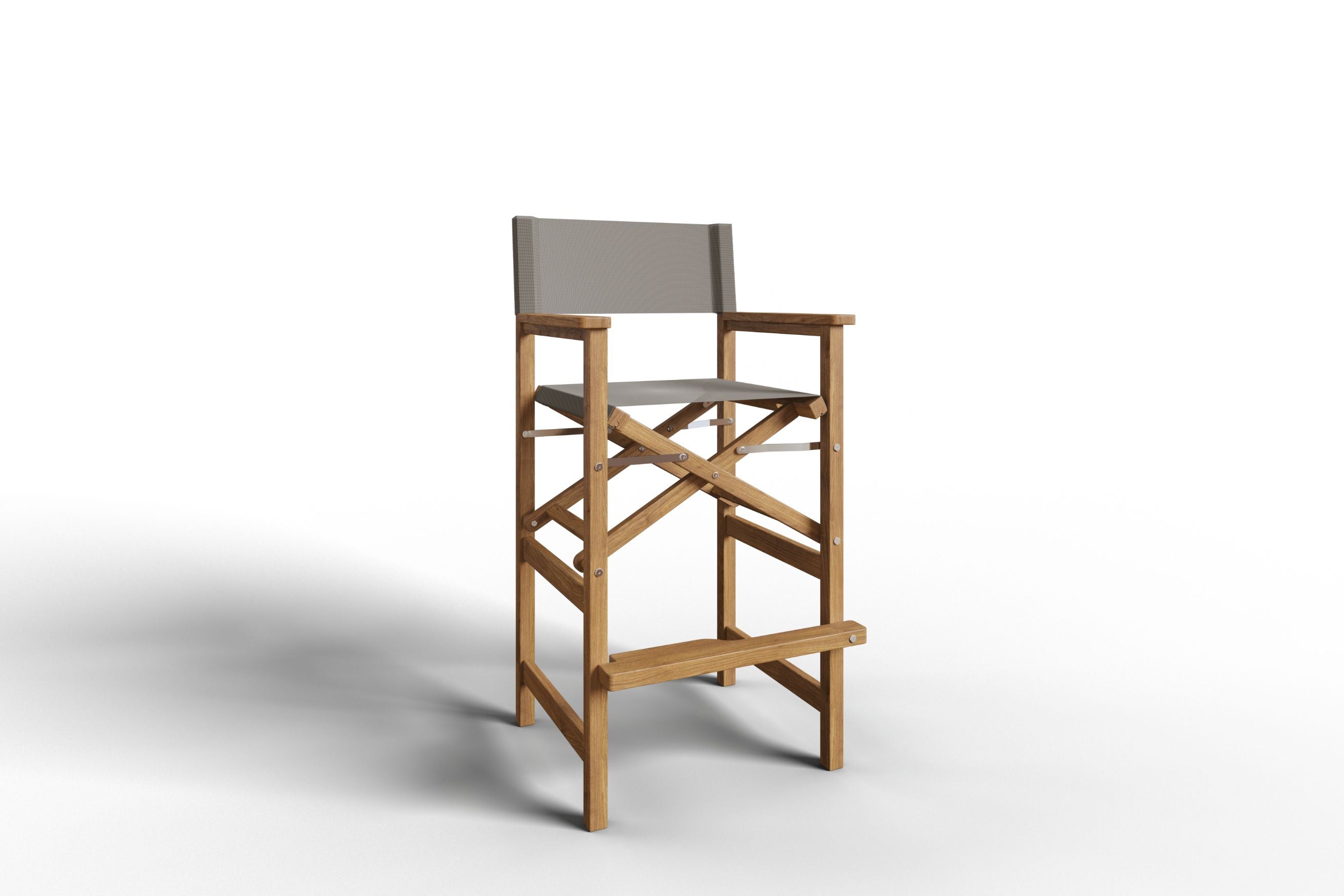 Curated MaisonFurniture Directeur Teak Outdoor Bar Height Stool with Dura Sling Back and Seat