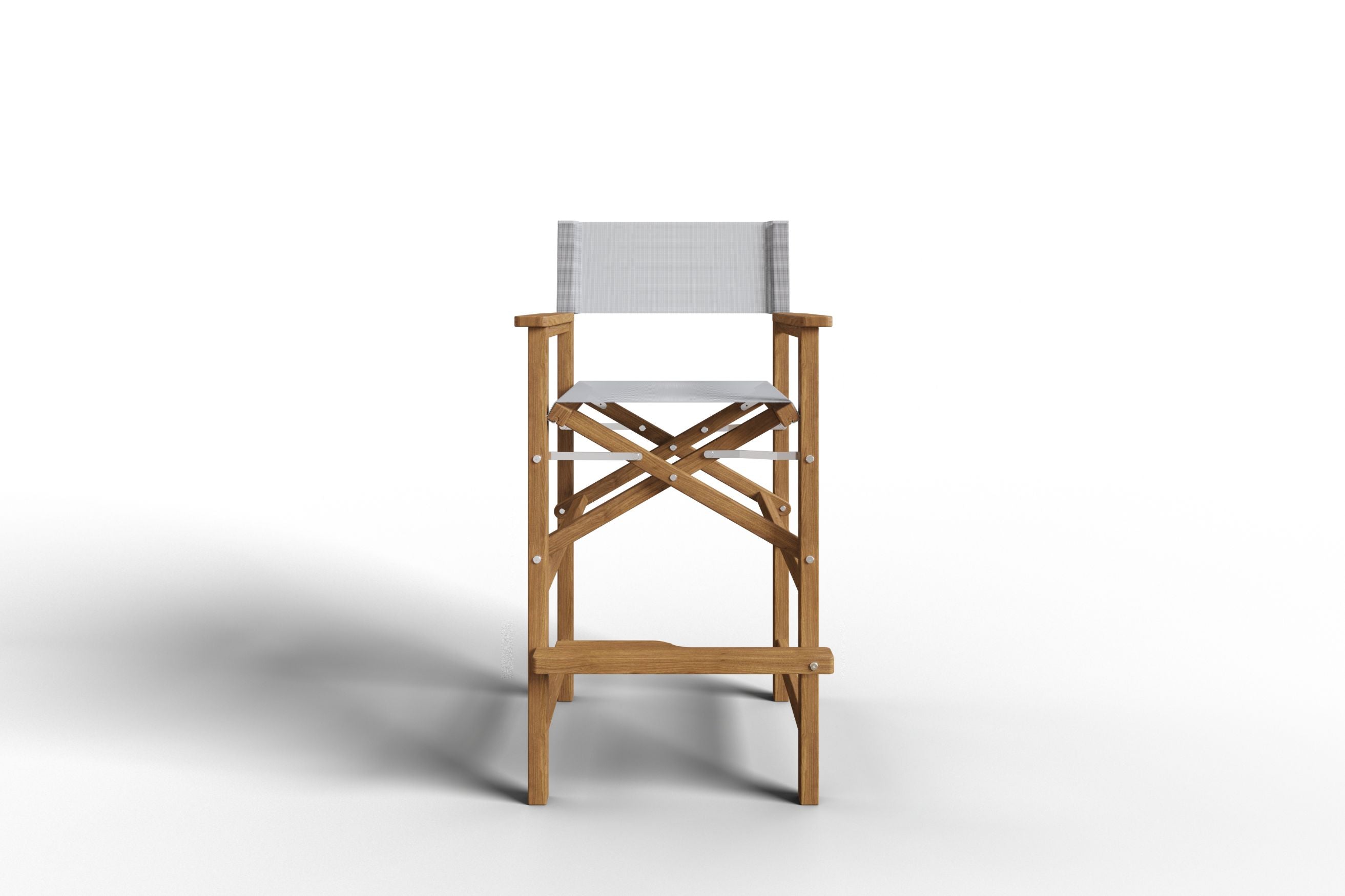 Curated MaisonFurniture Directeur Teak Outdoor Bar Height Stool with Dura Sling Back and Seat