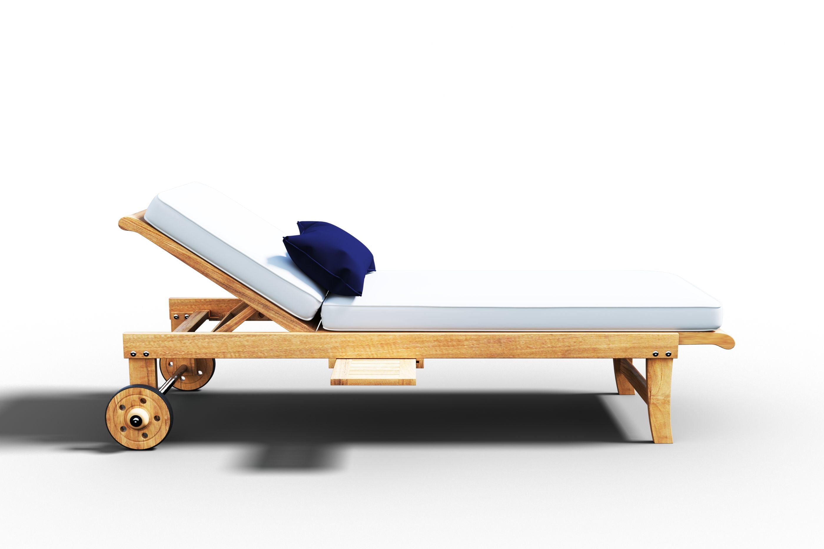 Curated MaisonFurniture Edgard Reclining Teak Outdoor Sun Lounger with Wheels and Cupholder