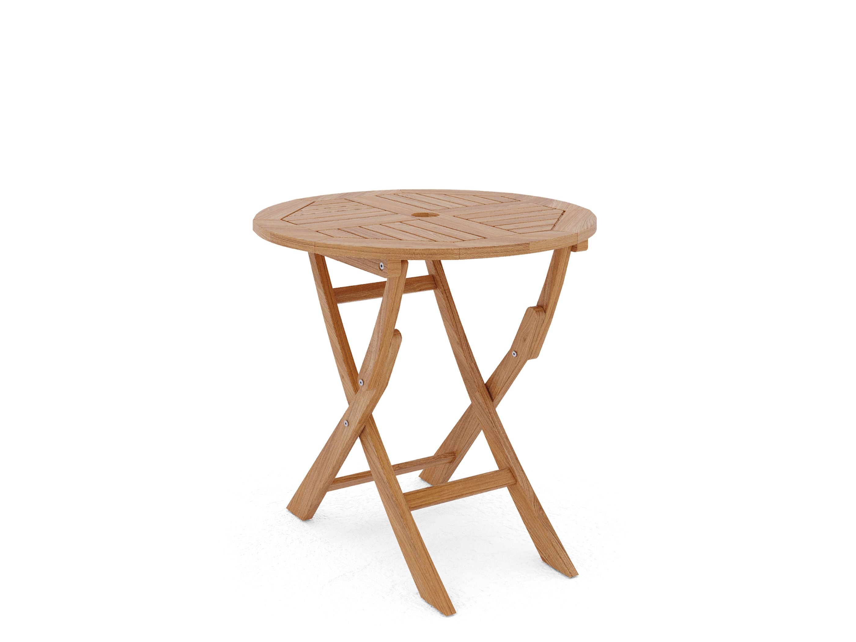 Curated MaisonFurniture Lydie Round Teak Folding Outdoor Dining Table with Umbrella Hole