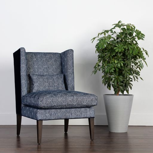 Sunpan Kenzo Lounge Chair in Chevron Grey - Antonio Charcoal / Fuego Navy - Abbington Navy