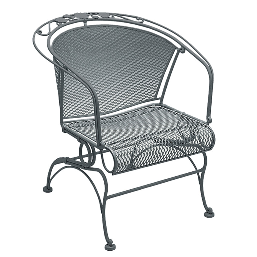 Woodard Briarwood Coil Spring Barrel Chair with Optional Seat and Back Cushion, Aged Teak, Beach Bum Creamsicle (Grade A), Grade A Fabric, Dining Chairs, Fabric, Iron, Curved, 4 Legs, Outdoor
