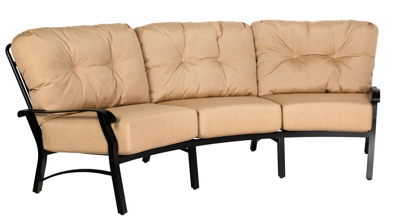 Woodard Cortland Cushion Crescent Sofa, Aged Teak, Beach Bum Creamsicle (Grade A), Grade A Fabric, Garden Chairs, Sofa, Cortland, Aluminum, Fabric, Sofas, Curved, Outdoor