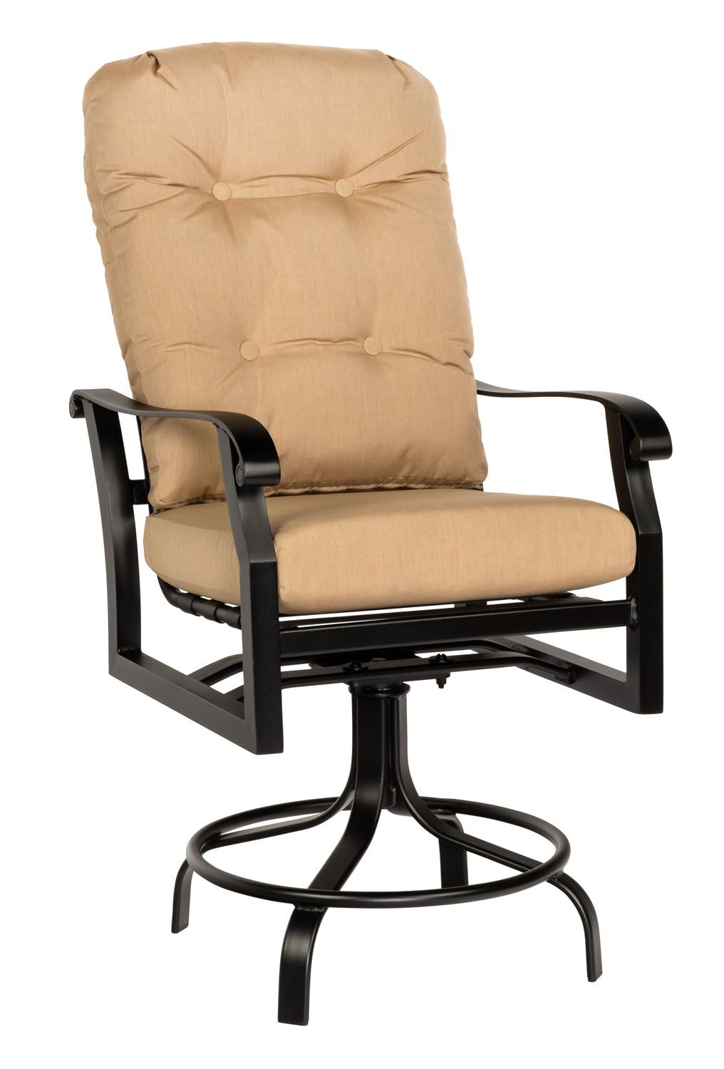 Woodard Cortland Cushion Swivel Counter Stool, Aged Teak, Beach Bum Creamsicle (Grade A), Grade A Fabric, Garden Chairs, Counter Stools, Cushion, Cortland, Aluminum, Fabric, Round, 4 Legs, Outdoor