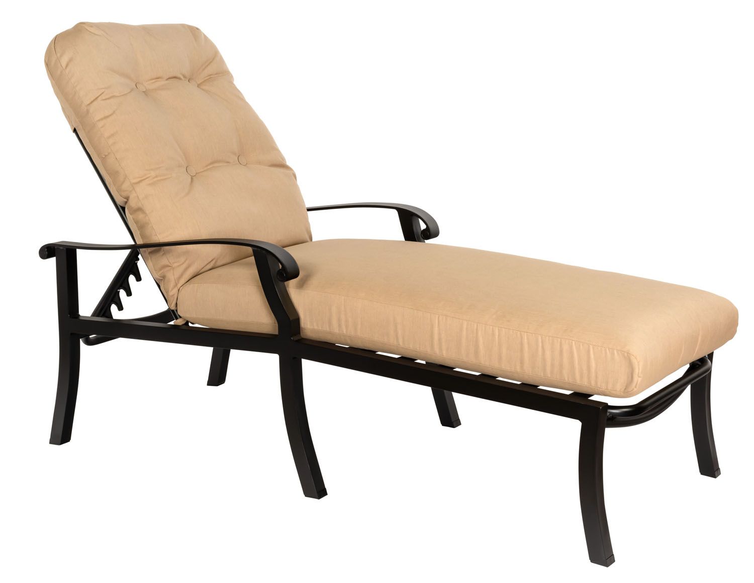 Woodard Cortland Cushion Adjustable Chaise Lounge, Aged Teak, Beach Bum Creamsicle (Grade A), Grade A Fabric, Garden Chairs, Lounge Chairs, Cushion, Cortland, Aluminum, Fabric, Rectangular, 5+ Legs, Outdoor