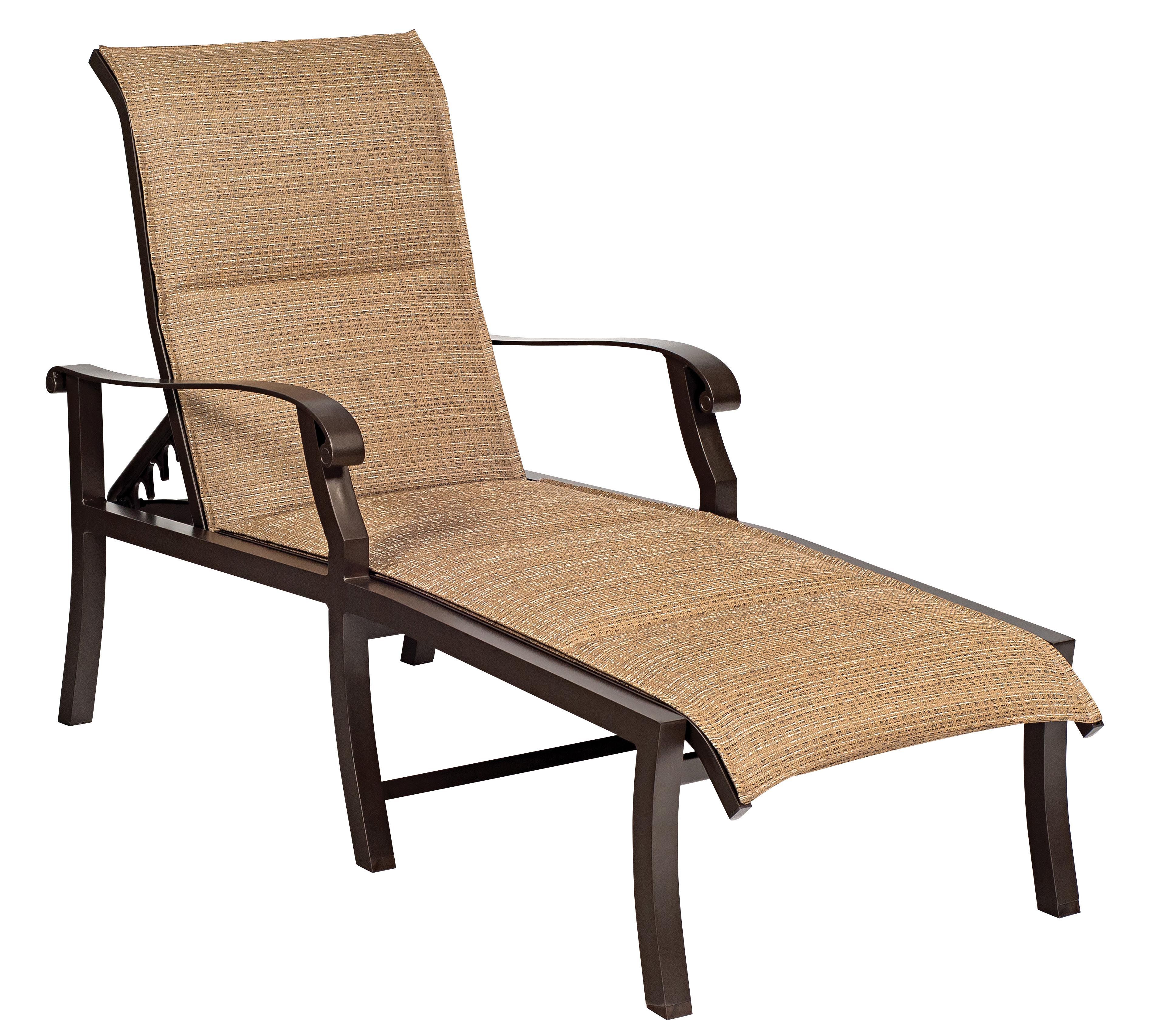 Woodard Cortland Padded Sling Adjustable Chaise Lounge, Aged Teak, Augustine Alloy (Grade A), Grade A Fabric, Garden Chairs, Lounge Chairs, Cortland, Aluminum, Lounge Chairs, Curved, Outdoor