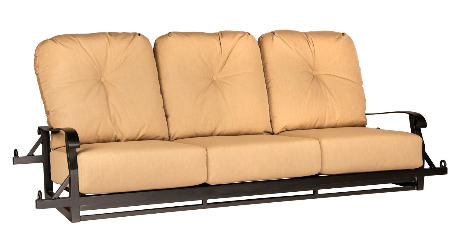 Woodard Cortland Sofa Swing - Chains Not Included, Aged Teak, Beach Bum Creamsicle (Grade A), Grade A Fabric, Sofas, Fabric, Iron, Curved, Frame, Outdoor