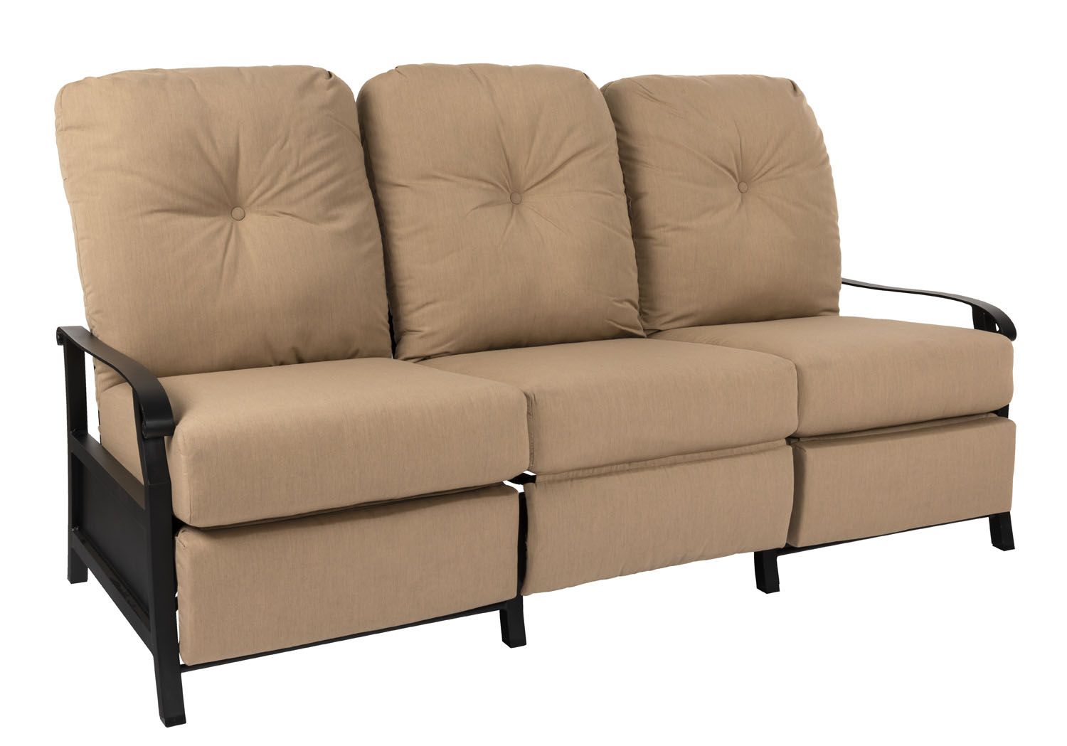 Woodard Cortland Cushion Recliner Sofa, Aged Teak, Beach Bum Creamsicle (Grade A), Grade A Fabric, Sofas, Fabric, Iron, Curved, Frame, Outdoor