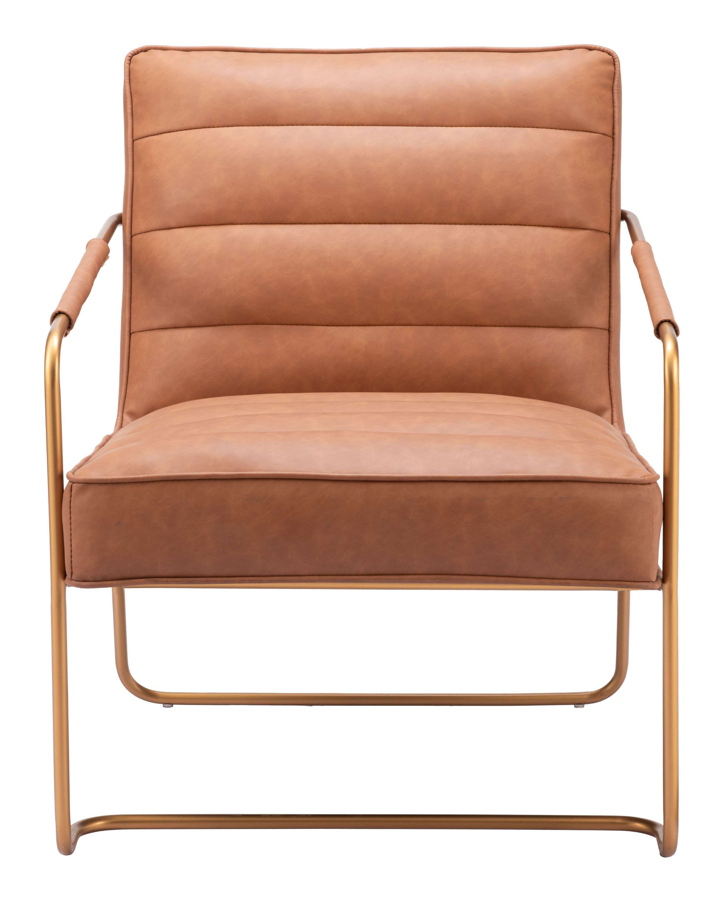 Zuo Modern Dallas Accent Chair Vintage in Black/Brown, Vintage Brown, Accent Chairs, Faux Leather, Plywood, Polyurethane, powder-coated Aluminum, Square, Sled, Indoor