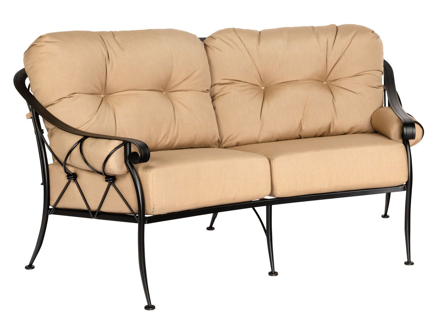 Woodard Derby Crescent Love Seat, Aged Teak, Beach Bum Creamsicle (Grade A), Grade A Fabric, Garden Chairs, Loveseat, Derby, Fabric, Iron, Loveseats, Curved, Outdoor