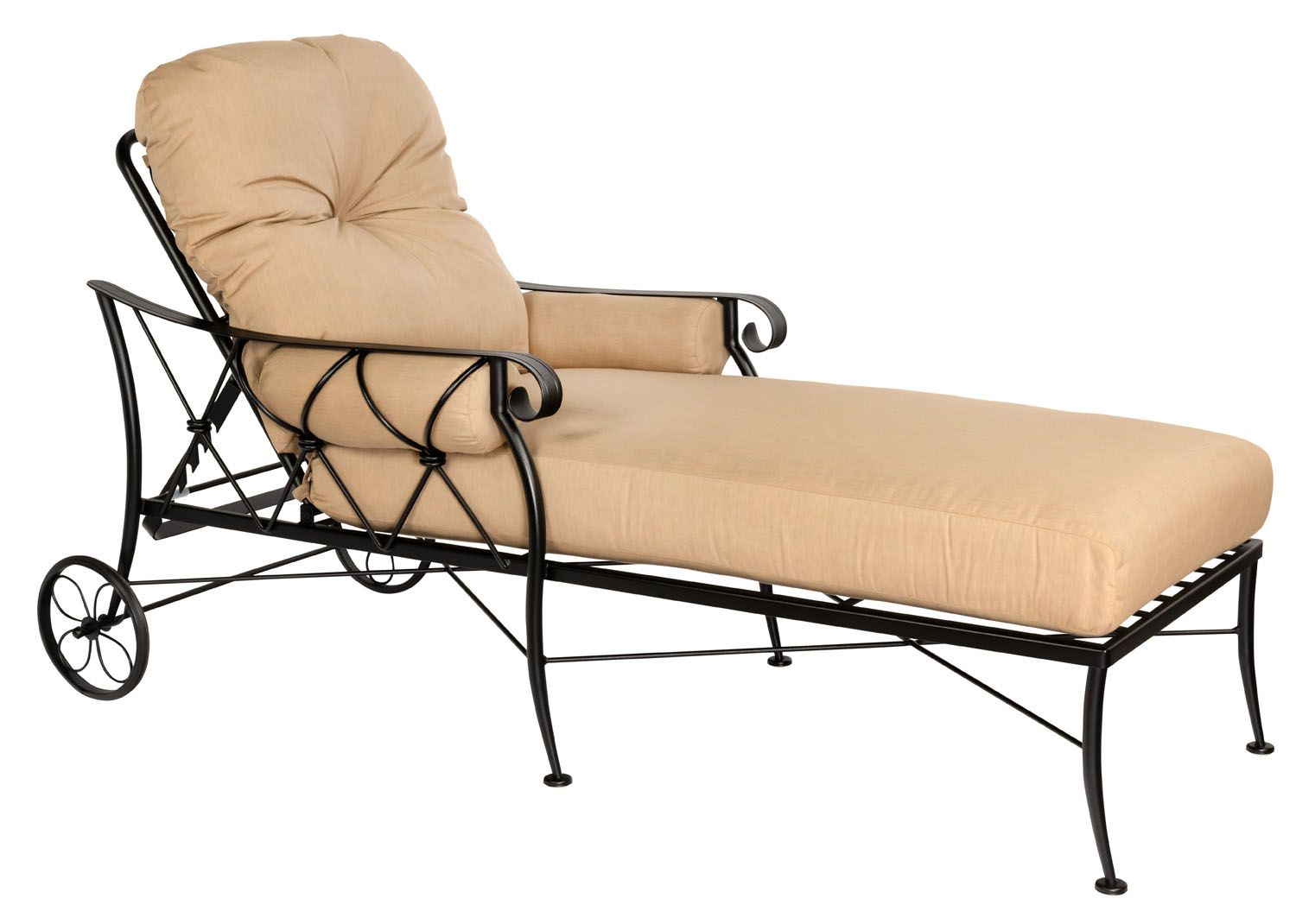 Woodard Derby Adjustable Chaise Lounge, Aged Teak, Beach Bum Creamsicle (Grade A), Grade A Fabric, Garden Chairs, Chaises, Derby, Fabric, Iron, Chaise Lounge, Curved, Outdoor