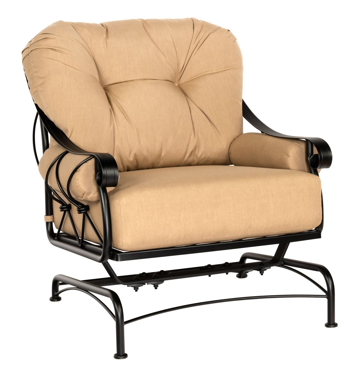 Woodard Derby Spring Lounge Chair, Aged Teak, Beach Bum Creamsicle (Grade A), Grade A Fabric, Garden Chairs, Lounge Chairs, Derby, Iron, Lounge Chairs, Curved, Outdoor