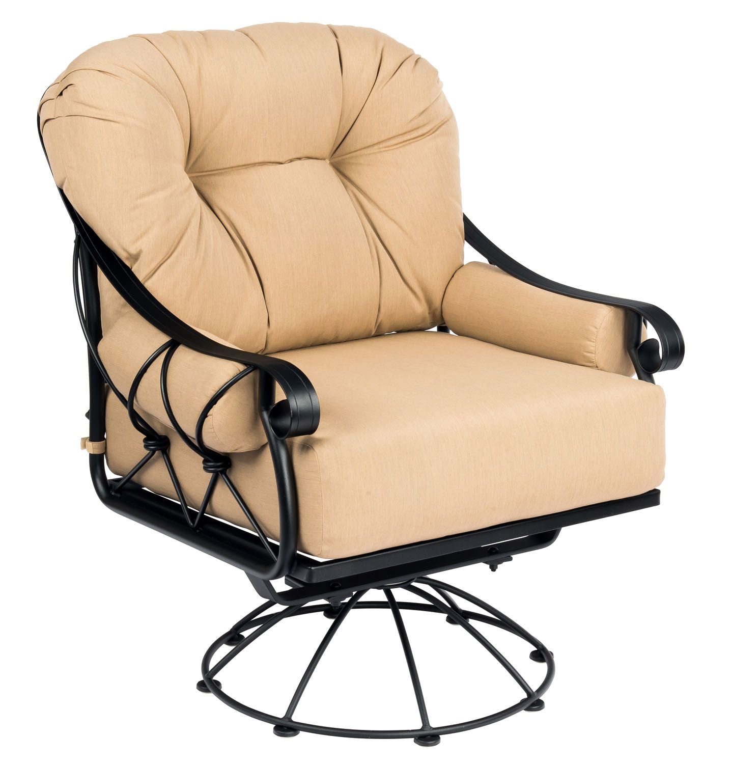 Woodard Derby Swivel Rocking Lounge Chair, Aged Teak, Beach Bum Creamsicle (Grade A), Grade A Fabric, Garden Chairs, Lounge Chairs, Derby, Iron, Lounge Chairs, Curved, Outdoor