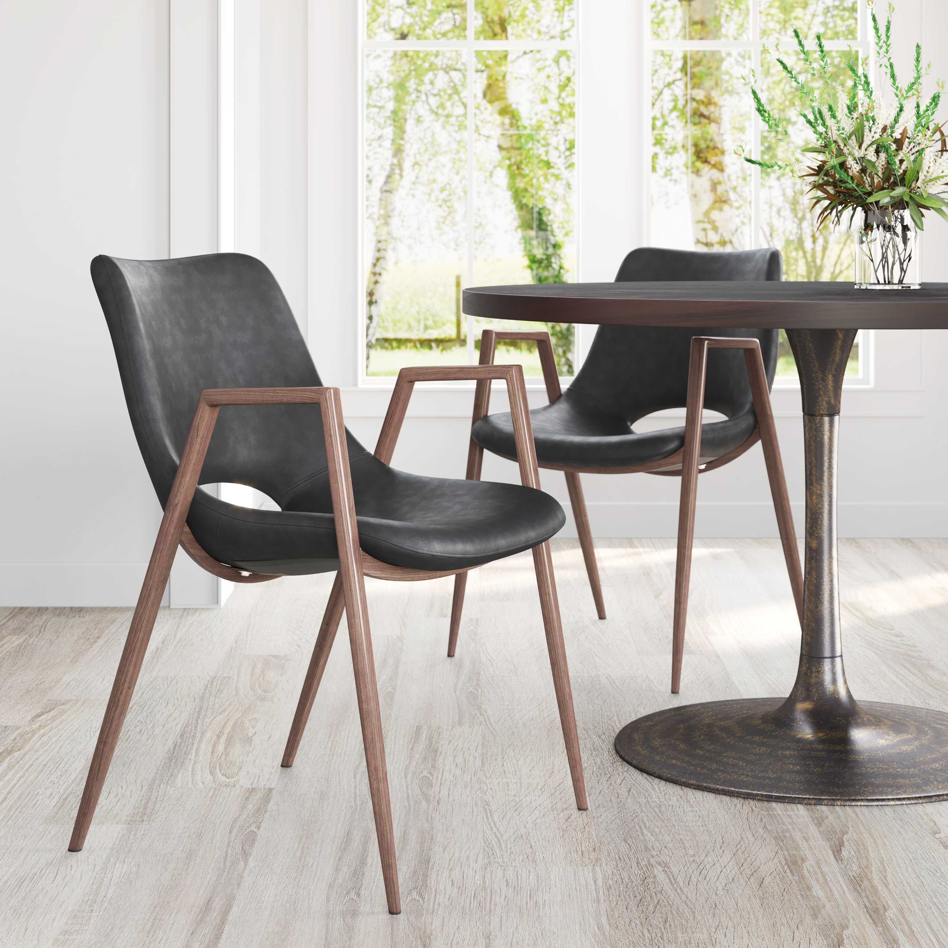 Zuo Modern Desi Dining Chair in Black & Walnut/Azure Gray & Walnut/Beige & Walnut