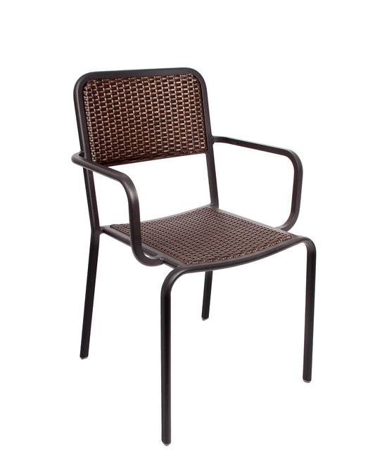 BFM Seating Rio Stacking Aluminum Armchair Mocha Synthetic Wicker and Black Frame
