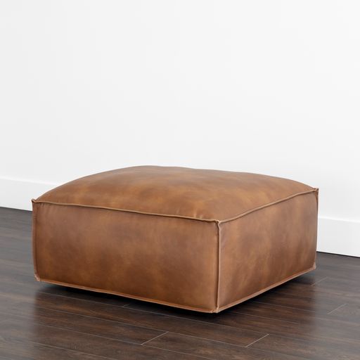 Sunpan Liron Ottoman Overcast Grey / Tobacco Tan