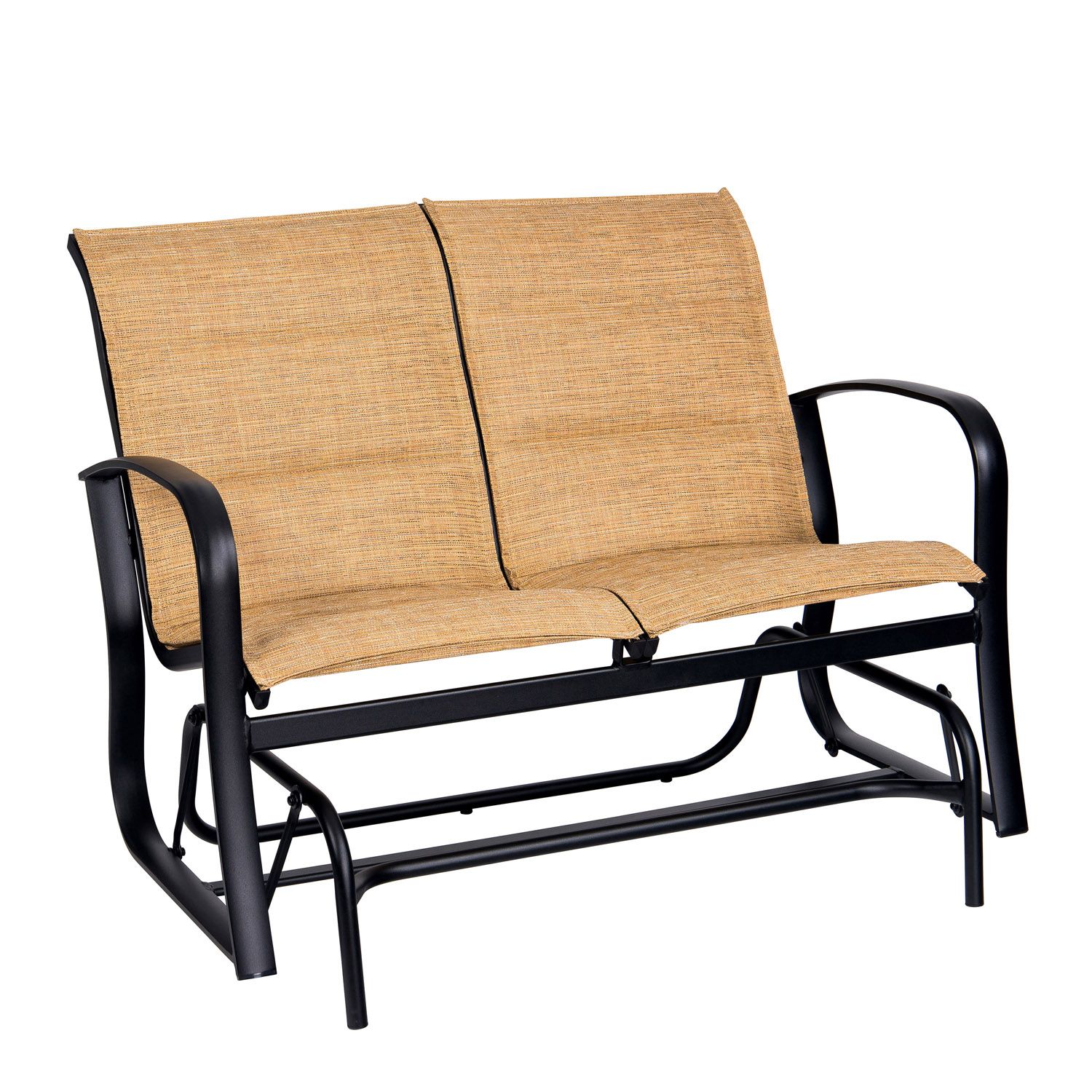 Woodard Fremont Padded Sling Gliding Love Seat, Aged Teak, Augustine Alloy (Grade A), Grade A Fabric, Cast Aluminum furniture, Loveseat, Fremont, Aluminum, Loveseats, Square, Outdoor