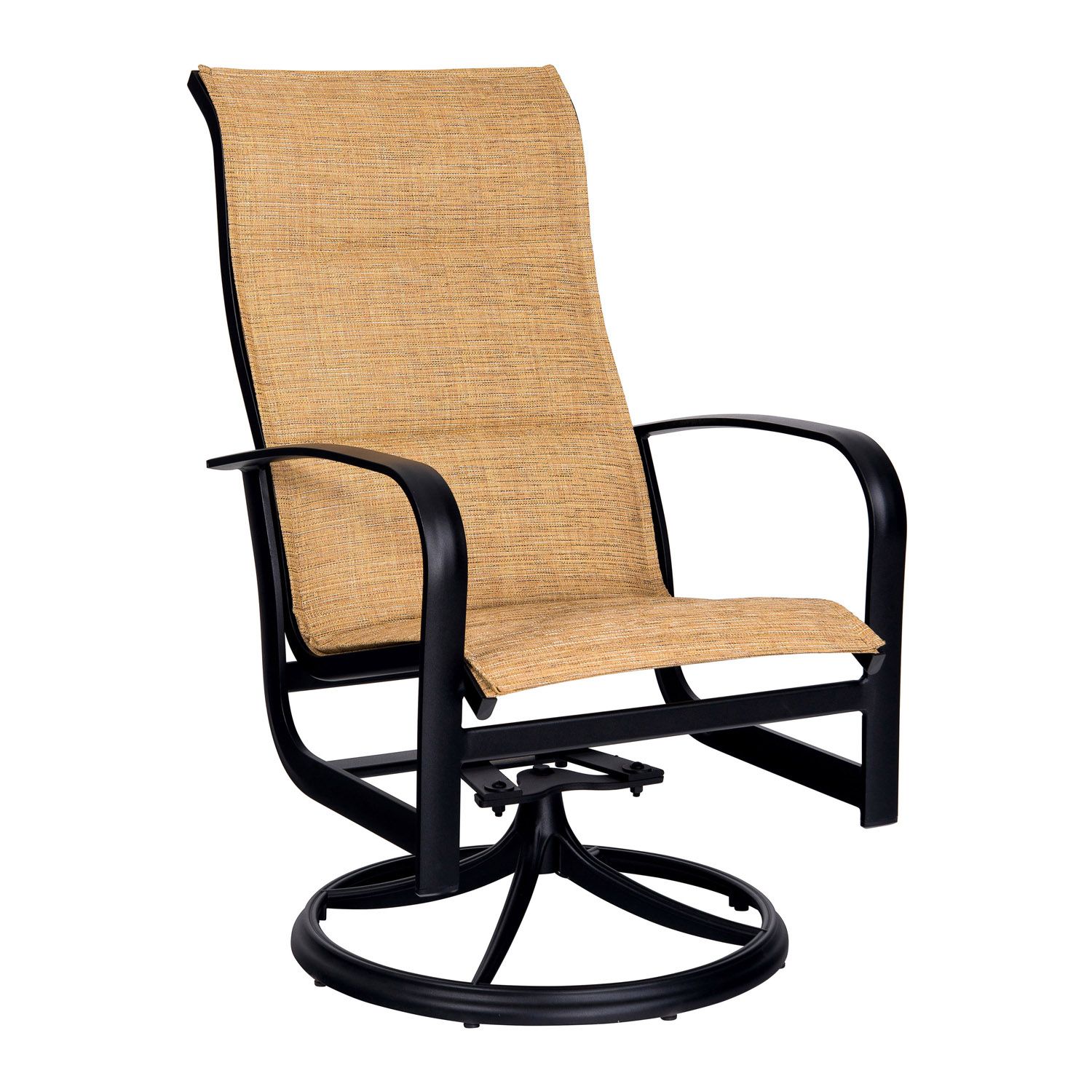 Woodard Fremont Padded Sling High Back Swivel Rocking Dining Armchair, Aged Teak, Augustine Alloy (Grade A), Grade A Fabric, Garden Chairs, Dining Chairs, Fremont, Aluminum, Dining Chairs, Curved, Outdoor