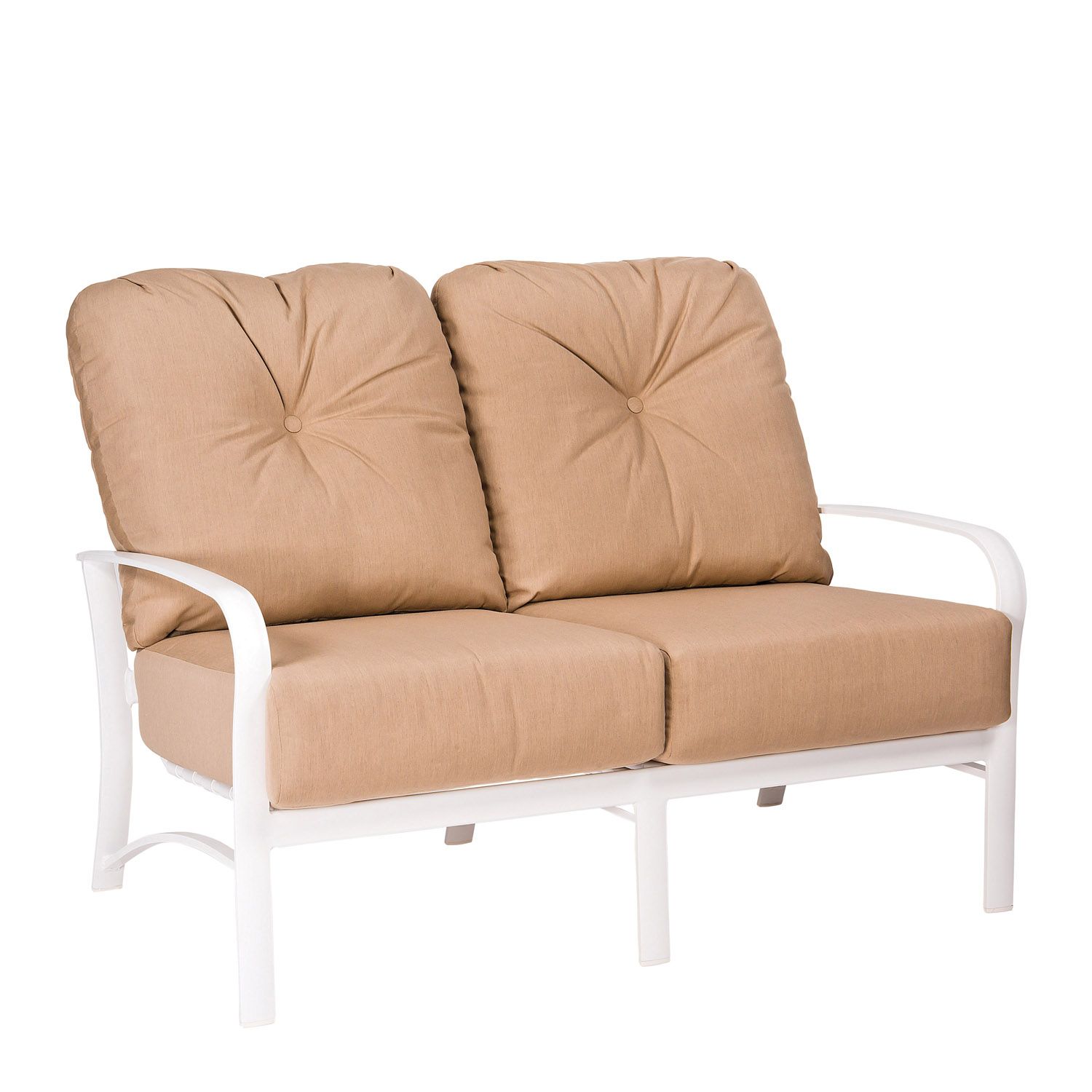 Woodard Fremont Cushion Love Seat, Aged Teak, Beach Bum Creamsicle (Grade A), Grade A Fabric, Garden Chairs, Loveseat, Fremont, Aluminum, Fabric, Loveseats, Rectangular, Outdoor