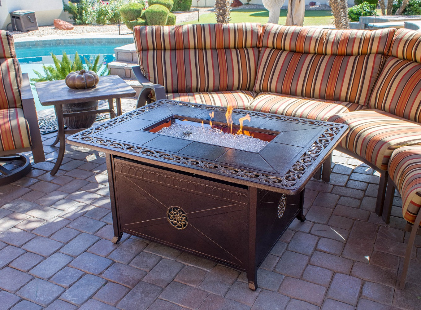 AZ Patio Heaters Outdoor Round / Rectangular Propane Aluminum Fire Pit with Scroll Design