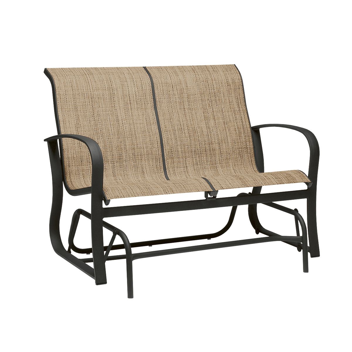 Woodard Fremont Sling Gliding Love Seat, Aged Teak, Augustine Alloy (Grade A), Grade A Fabric, Cast Aluminum furniture, Loveseat, Fremont, Aluminum, Loveseats, Square, Outdoor