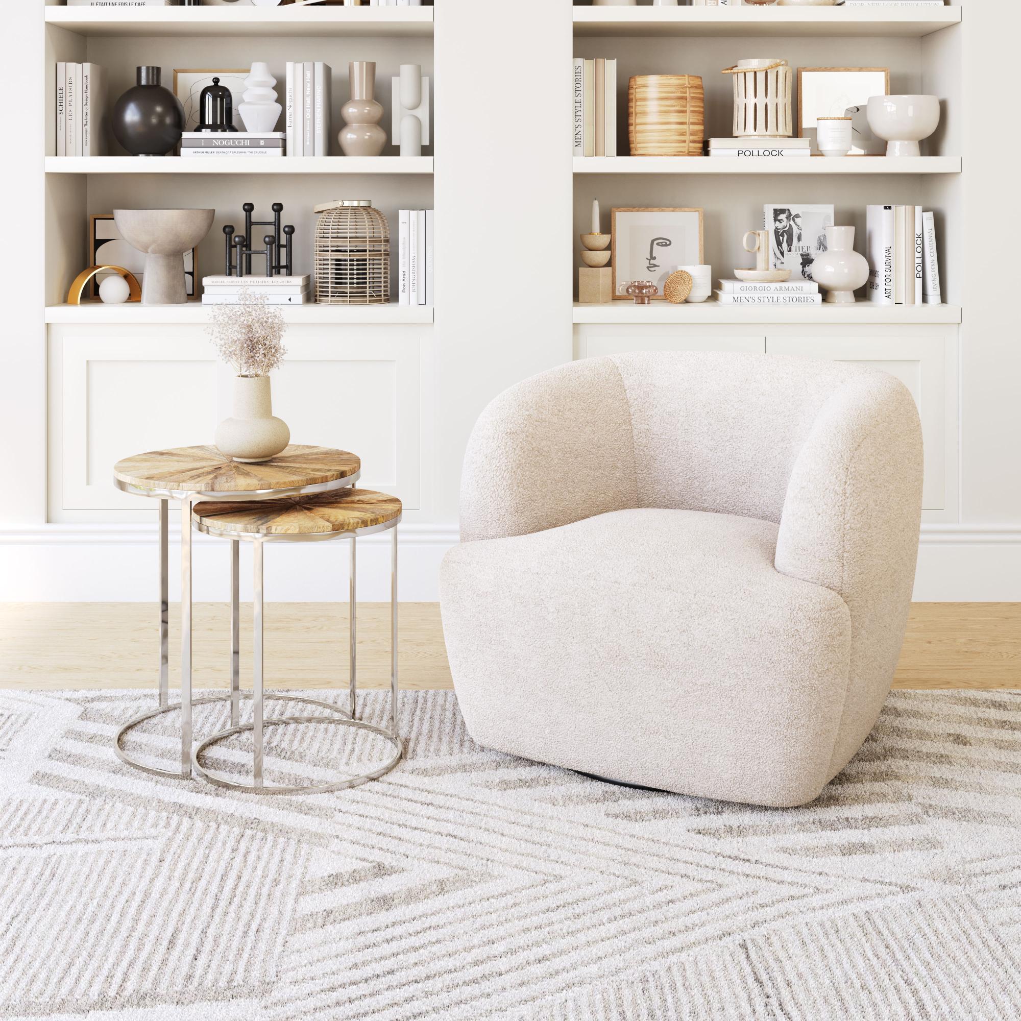 Zuo Modern Govan Swivel Chair in Ivory/Brown