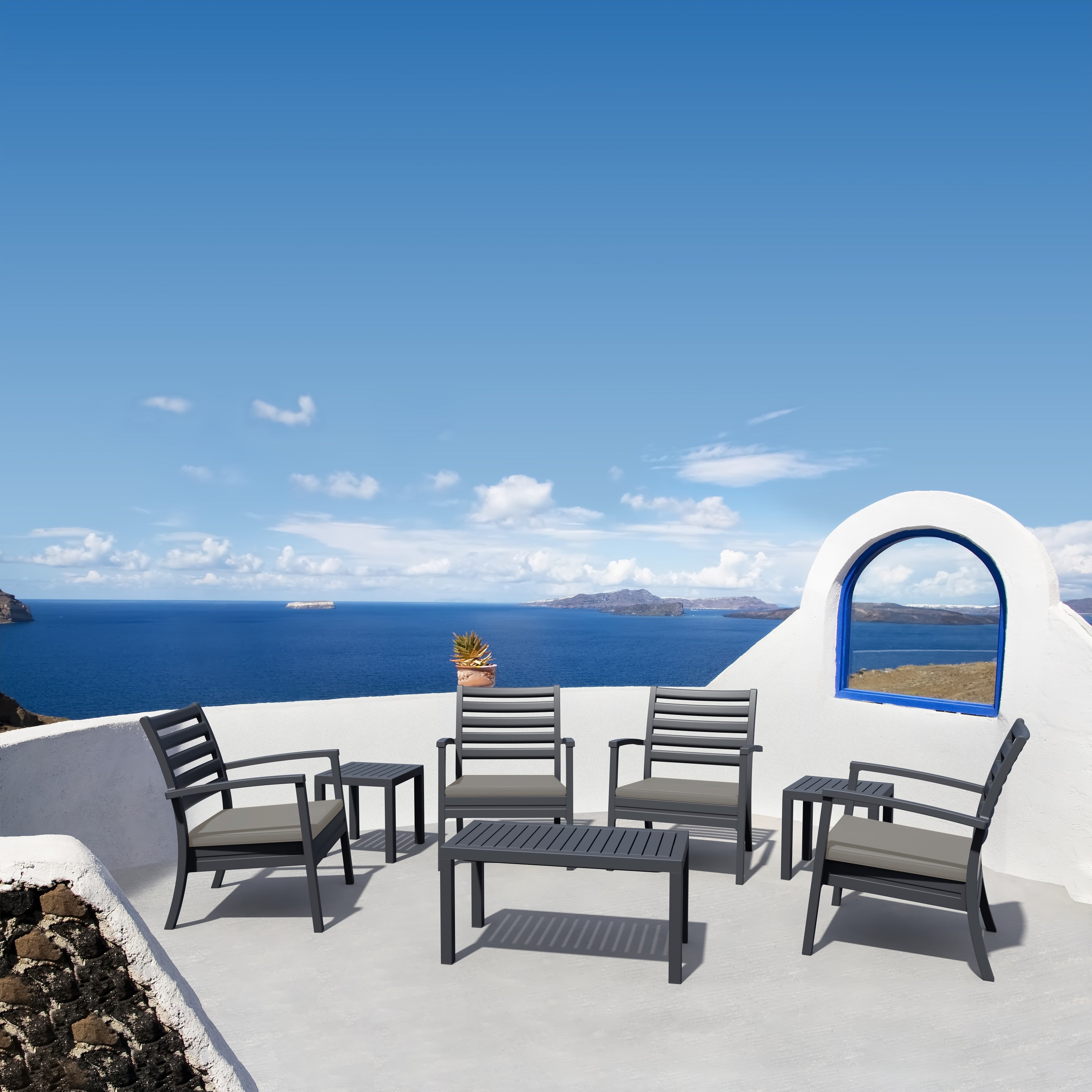 Compamia Artemis XL Club Chair Dark Gray with Sunbrella Taupe Cushions - Set of Two