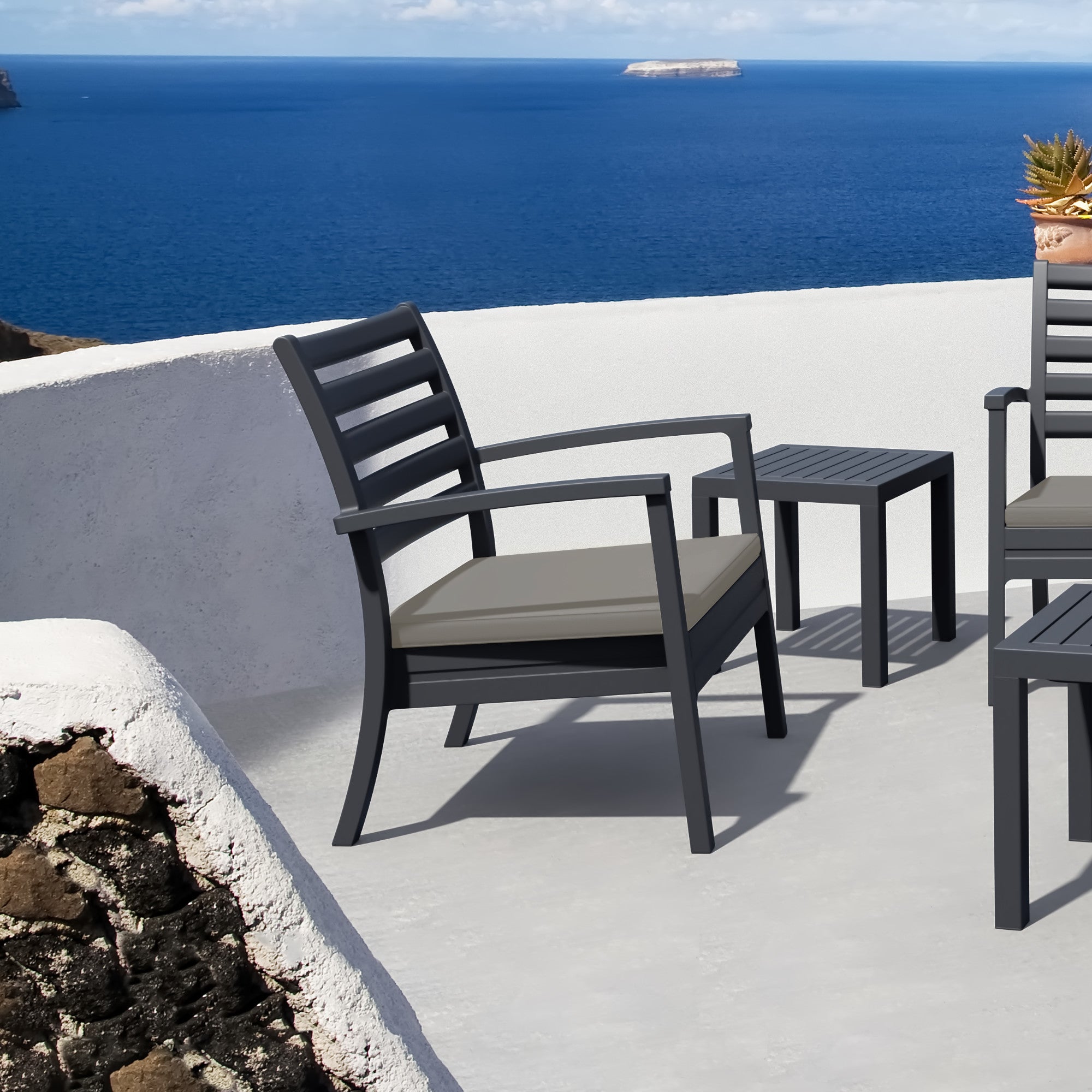 Compamia Artemis XL Club Chair Dark Gray with Sunbrella Taupe Cushions - Set of Two