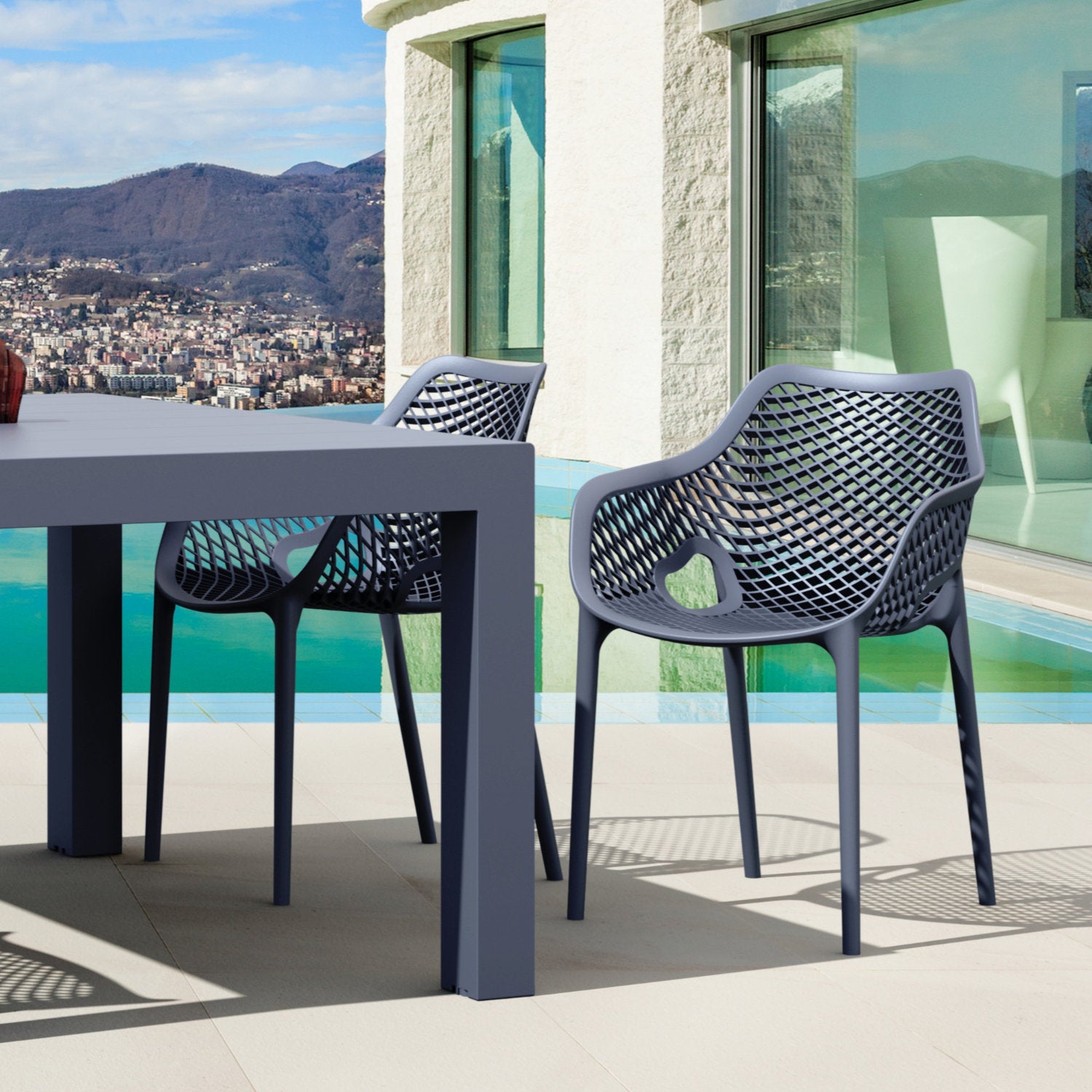 Compamia Air XL Extension Dining Set 5 Piece Black/Dark Gray/Taupe/White