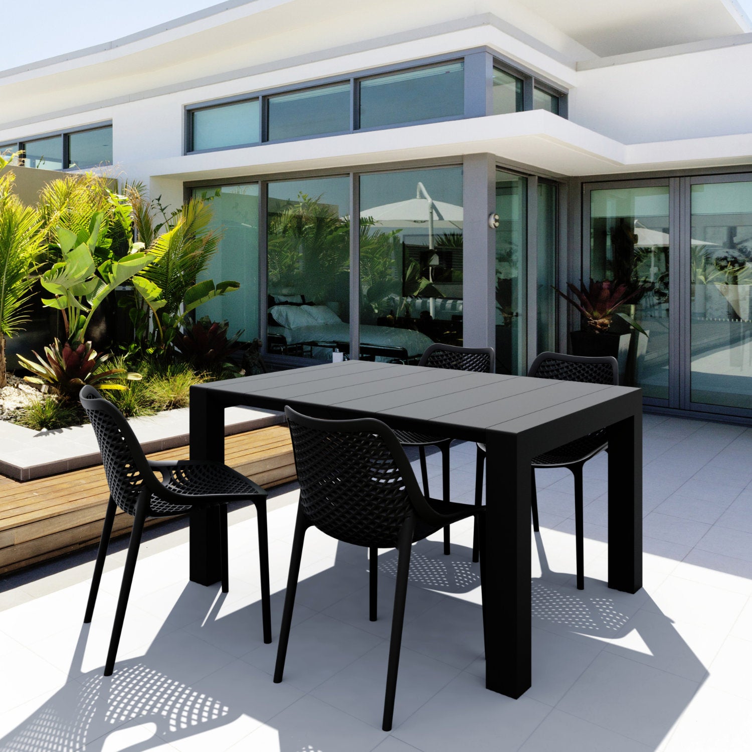 Compamia Air Extension Dining Set 5 Piece in Black/Dark Gray/Taupe/White