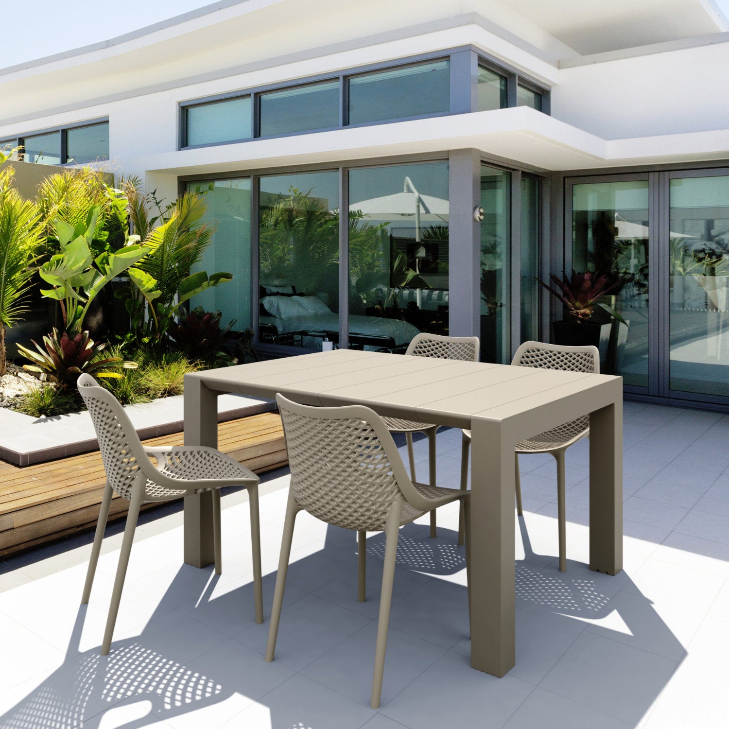 Compamia Air Extension Dining Set 5 Piece in Black/Dark Gray/Taupe/White