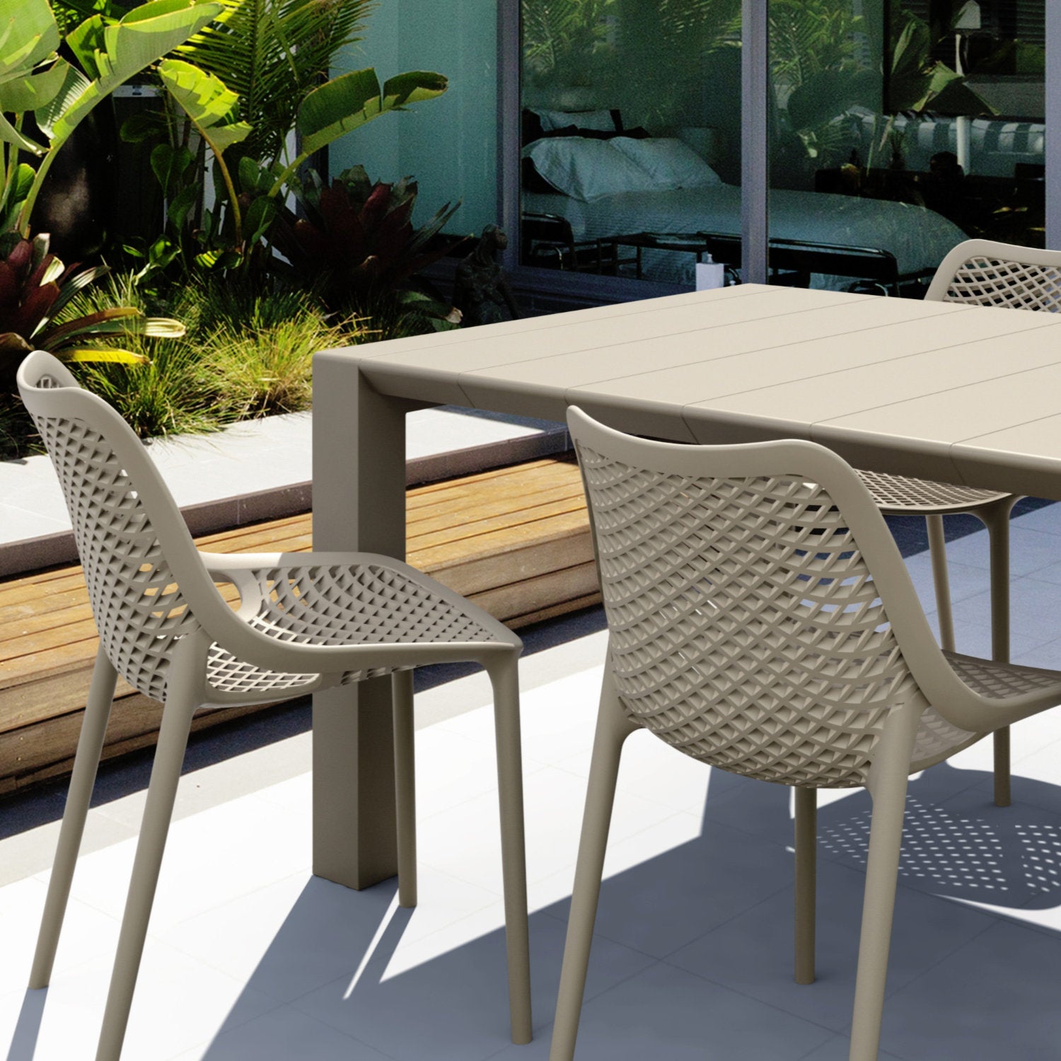 Compamia Air Extension Dining Set 5 Piece in Black/Dark Gray/Taupe/White