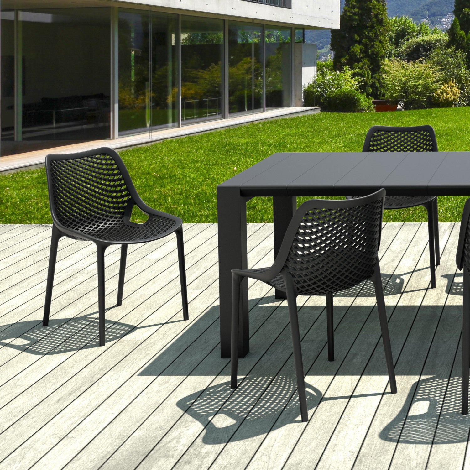 Compamia Air Extension Dining Set 9 Piece in Black/Taupe/Dove Gray/White