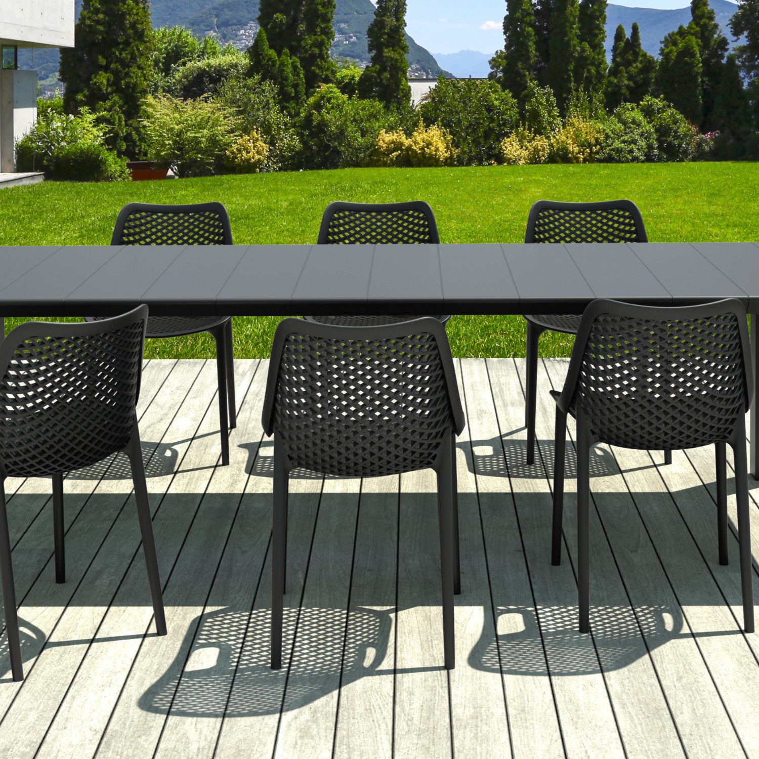 Compamia Air Extension Dining Set 9 Piece in Black/Taupe/Dove Gray/White