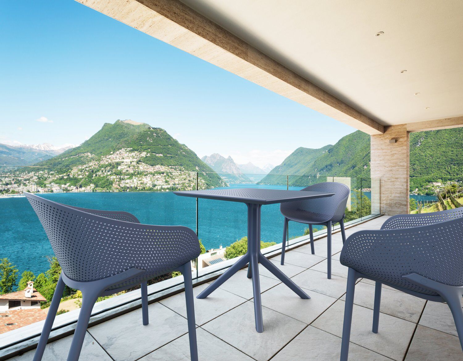 Compamia Sky Square Outdoor Lounge Table Black/White/Dark Gray, Dove Gray, Olive Green/White