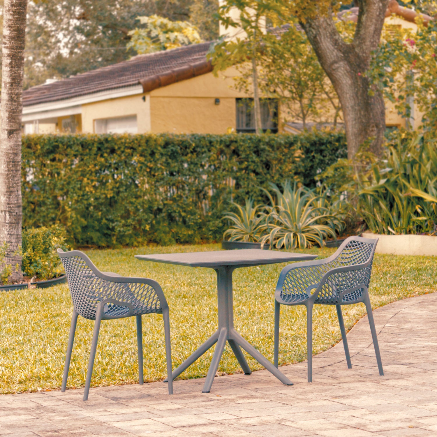 Compamia Air XL Patio Dining Set with 2 Arm Chairs Dark Gray