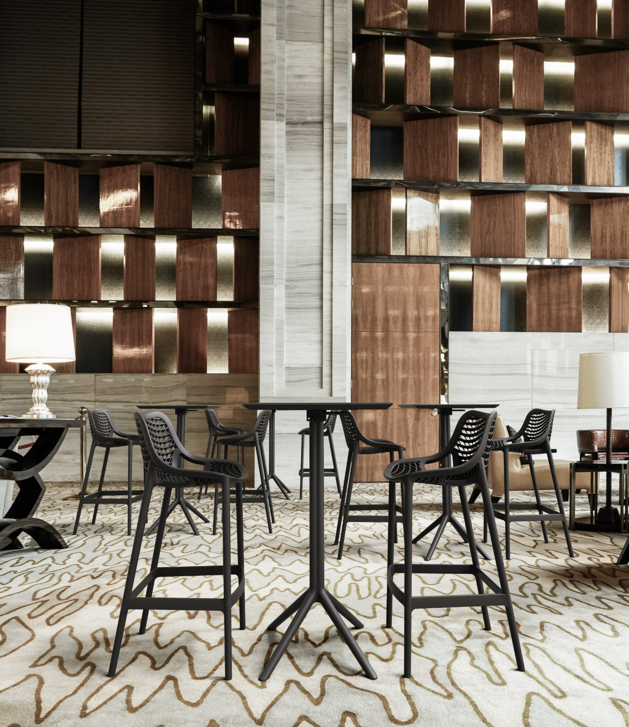 Compamia Sky Air Square Bar Set with 2 Barstools Black/Dark Gray/Taupe/White