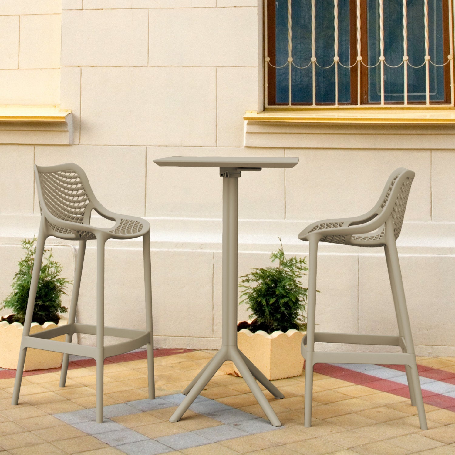Compamia Sky Air Square Bar Set with 2 Barstools Black/Dark Gray/Taupe/White