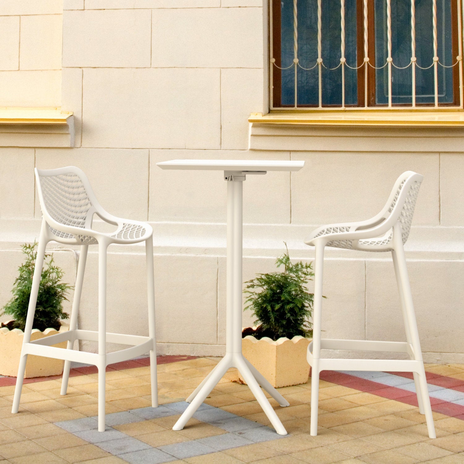 Compamia Sky Air Square Bar Set with 2 Barstools Black/Dark Gray/Taupe/White