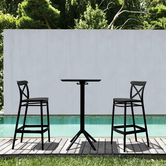 Compamia Sky Cross Square Bar Set with 2 Barstools in Black/Dark Gray/Taupe/White/Olive Green